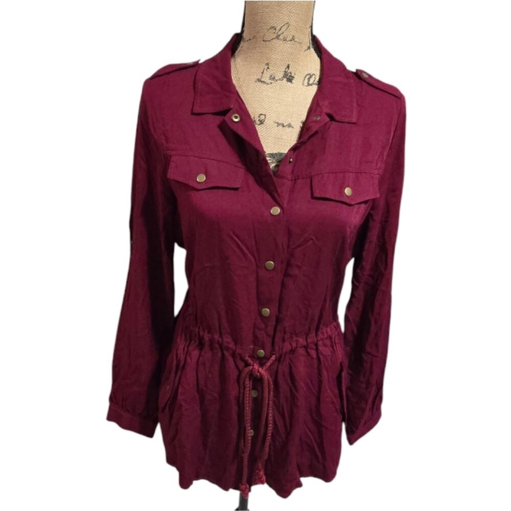 Naked Zebra Burgundy Snap Tie Waist Jacket Blazer Size Small